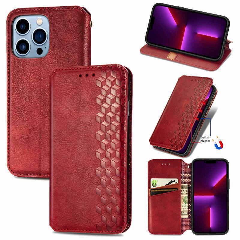 Diamond Patchwork Flip Leather Case with Magnetic Closure and Card Slot